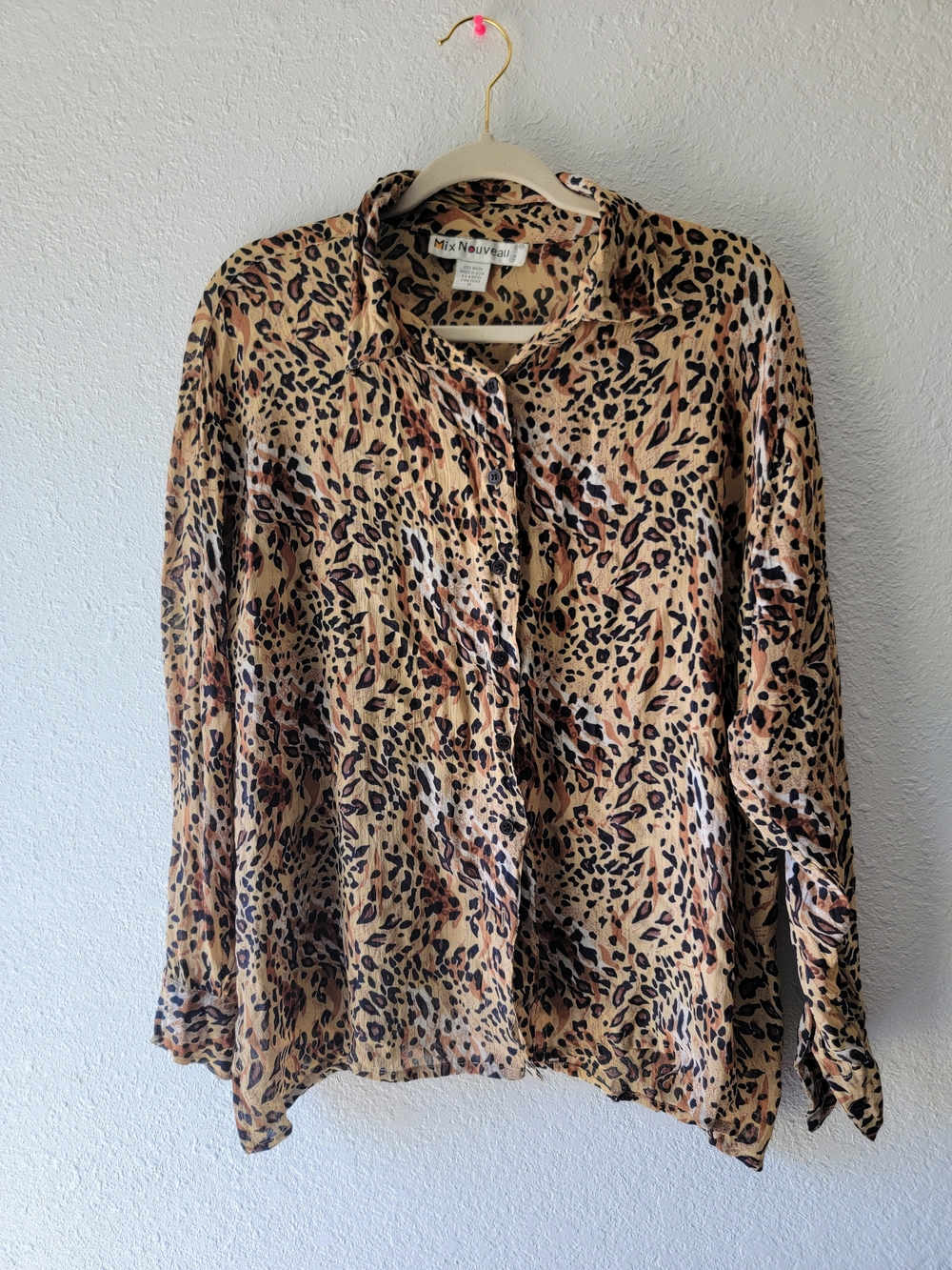 Mix Nouveau Leopard Print Button-Up Blouse - Tan & Black